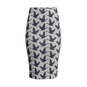 H&M Vintage Y2K Midi Pencil Skirt Bird Pattern High Rise Sz Small